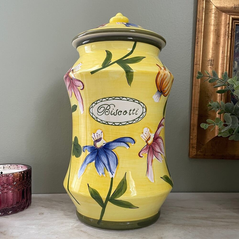 Vintage Nonni's Biscotti Ceramic Canister | Floral Italian Kitchen Decor